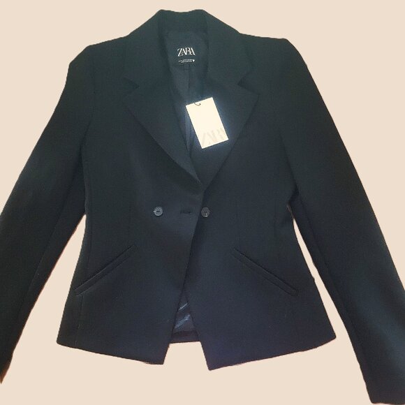 NWT! Zara Shoulder Pad Blazer - Black Tailor Fit - Women's Size M - Picture 2 of 16